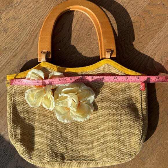 Vintage Miss Sixty Wicker Bag with Flowers & Yellow Trim - Picture 12 of 13